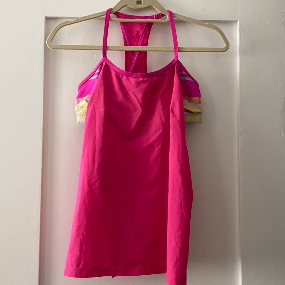Neon Pink Lululemon workout top sports bra